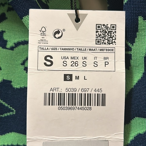 NWT Zara Jacquard Pant Bell Bottoms Small Hippie Disco Navy & Neon Color Combo - Picture 6 of 6